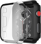 Misxi 2 Pack PC Case with Tempered Glass Screen Protector Compatible with Apple Watch Series 3 Series 2 38mm, HD Overall Shockproof Protective Cover for iWatch, 1 Black + 1 Transparent by Misxi