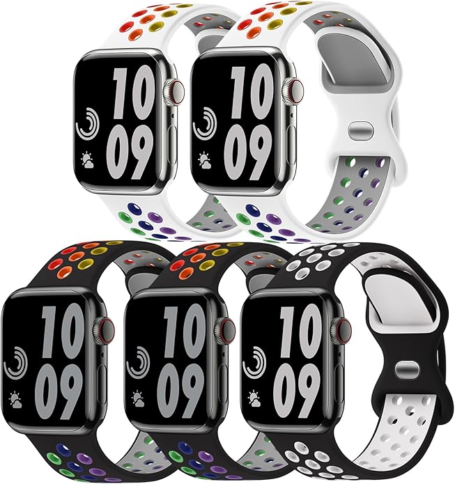 5 Pack Sport Bands Compatible with Apple Watch Band 44mm 45mm 46mm 42mm 41mm 40mm 38mm 49mm for Men Women, Breathable Silicone Wrist Strap for iWatch Series 11 10 9 8 7 6 5 4 3 2 1 SE3 2 1 Ultra3 2 1 by Honeystraper