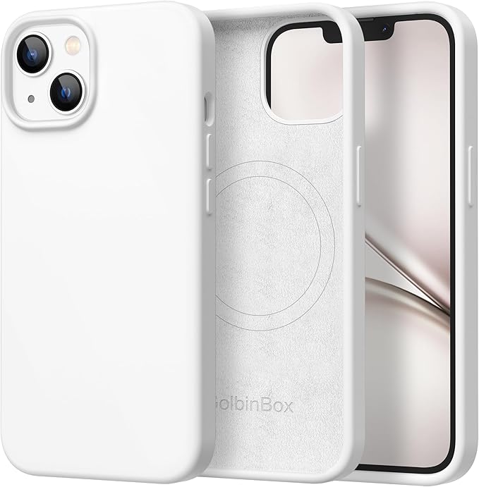 GolbinBox Magnetic for iPhone 15 Case, Compatible with MagSafe, [Soft Anti-Scratch Microfiber Lining], Slim Liquid Silicone Shockproof Protective Phone Case for iPhone 15 6.1 inch, White by GolbinBox