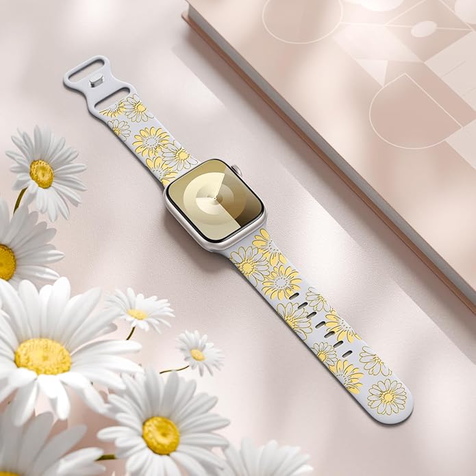 DaQin Floral Engraved Band Compatible with Apple Watch Bands for Women 40mm 41mm 42mm 44mm 45mm 46mm 38mm, Cute Two-Tone Flower Soft Silicone Sport Strap for iWatch Series 11 10 9 8 7 6 5 4 3 2 1 SE - Image 9
