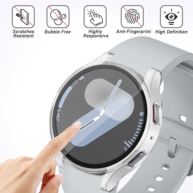 2 Pack Case With Tempered Glass for Samsung Galaxy Watch 7 Screen Protector 44mm Men Women,Hard PC Overall Protection Anti-Slip Scratch-Resistant Cover for Samsung Galaxy Watch 7 Case 44mm Accessories - Image 2