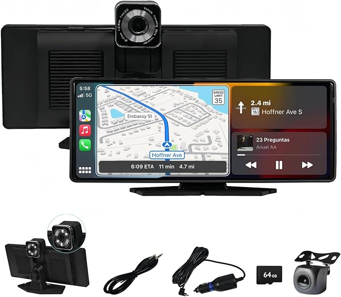 Carplay Screen for Car, 10.26" Portable Touch Screen for Apple Carplay & Android Auto with 4K Dash Cam & 1080P Backup Camera, Car Audio Receivers with Voice Control/GPS Navigation/Mirror Link by Mievlyo