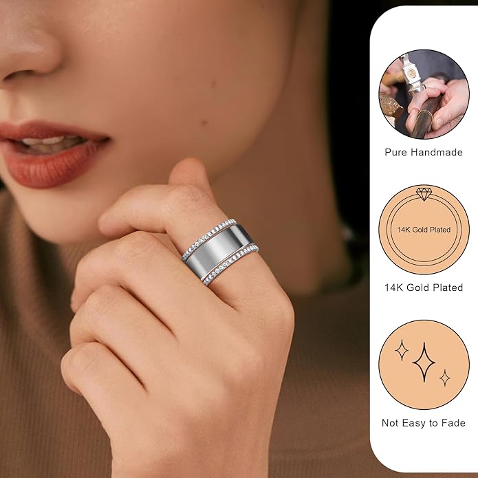 ZOOROO 2-Pack 14K Gold Plated Stacking Rings for Oura Ring Gen 4/Oura Ring Gen 3, Cubic Zirconia Simulated Diamond Oura Stack Rings for Women - Image 3