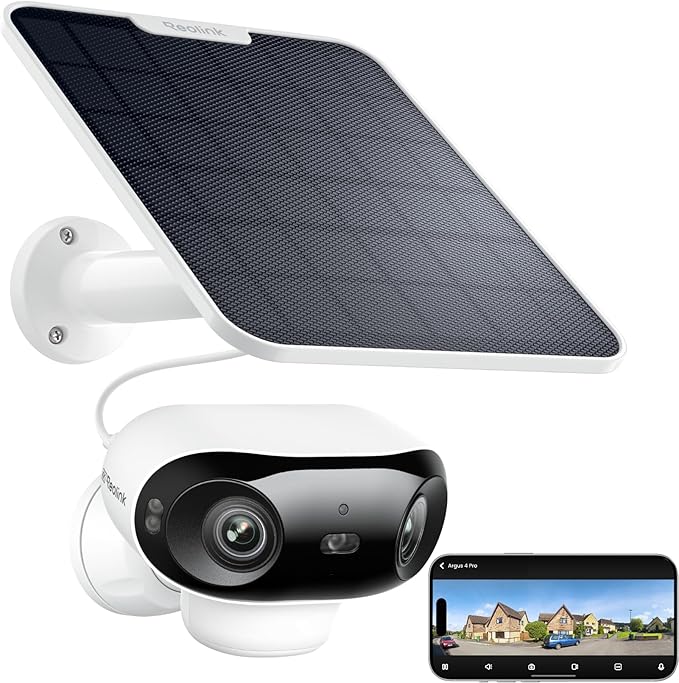 REOLINK Argus 4 Pro 4K Solar Security Cameras Wireless Outdoor, 180° Dual-Lens 8MP Camera for Home Security, ColorX Night Vision, Smart People/Vehicle/Animal Detection, No Subscription, Local Storage by REOLINK