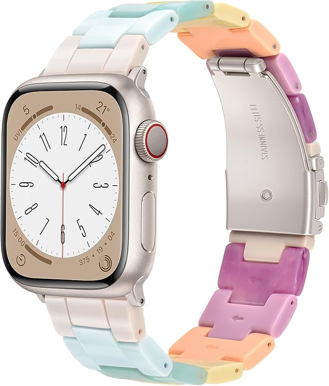 V-MORO Resin Bands Compatible with Apple Watch Series 11/10/9/8/7 Band 45mm 46mm Starlight Buckle Lightweight Fashion Strap Bracelet for iwatch Series SE/6/5/4/3/2/1(Bonbon Rainbow,42/44/45/46/49mm) by V-MORO