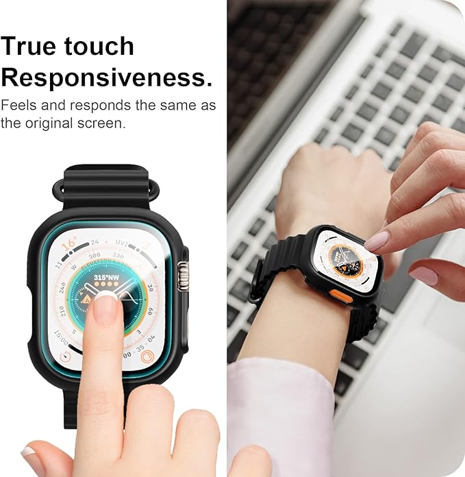 JZK 2 Pack Case with Tempered Glass Screen Protector for Apple Watch Ultra 3 (2025) Ultra 2/Ultra 49mm,Slim Guard Bumper Full Coverage Hard PC Protective Cover for iWatch 49mm Accessories,Black - Image 3