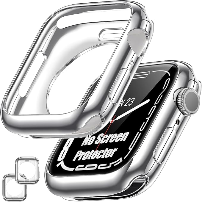 [2 Pack] Goton Bumper Case for Apple Watch 45mm, [No Screen Protector] Slim Soft Shockproof Case Cover Bumper Protector Accessories for iWatch Series 9/8/7, 45mm Silver+Silver by Goton