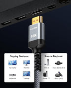 Highwings 16K 8K HDMI Cable 10FT, 96Gbps Ultra High Speed Braided Nylon Cord with Ethernet, Supports 16K@60Hz 8K@120Hz 4K@240Hz HDCP 2.3 & Dynamic HDR for PS5/PC/Roku TV/Blu-ray/Home Theater - Image 8