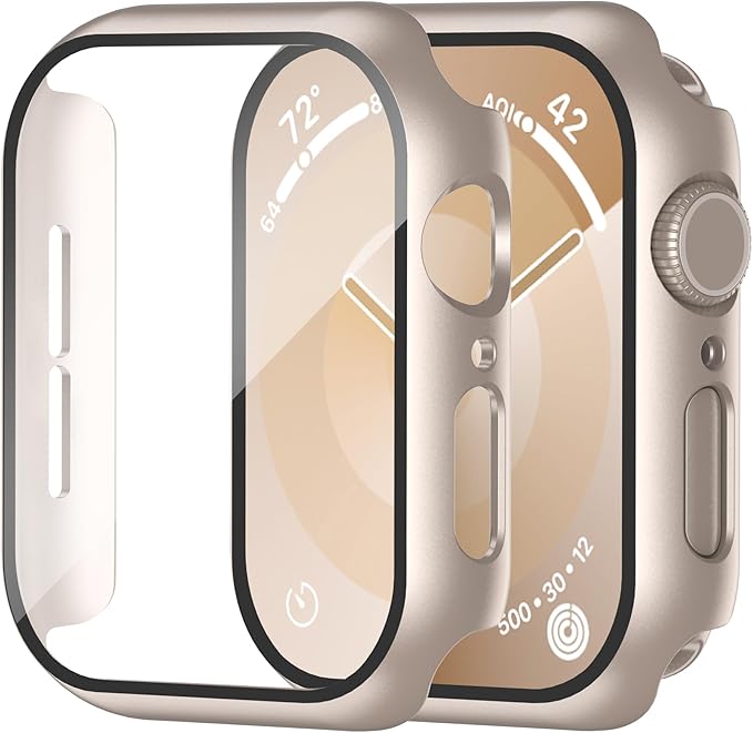 Smiling 2 Pack Case Compatible with Apple Watch SE 3 (2025)/ SE 2/ SE/Series 6/5/4 44mm with Tempered Glass Screen Protector, Hard PC Case Overall Protective Cover- Starlight by Smiling
