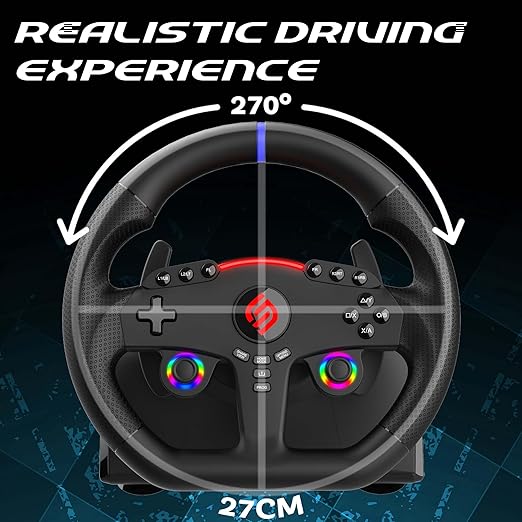SUBSONIC - Superdrive 270 GT-5 Steering Wheel - PS5 Racing Wheel with Dual Sticks, LED, Pedals and Paddle shifters - 27 cm Diameter, 270° Rotation. For PS5 and PC - Black - Image 8