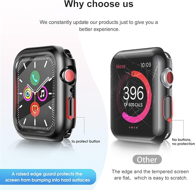HANKN 6 Pack Hard Case for Apple Watch Series 11 10 46mm Tempered Glass Screen Protector Case, Full Protective Cover Ultra-thin Shockproof Iwatch Bumper (Red+Orange+Yellow+Green+Blue+Purple, 46mm) - Image 4