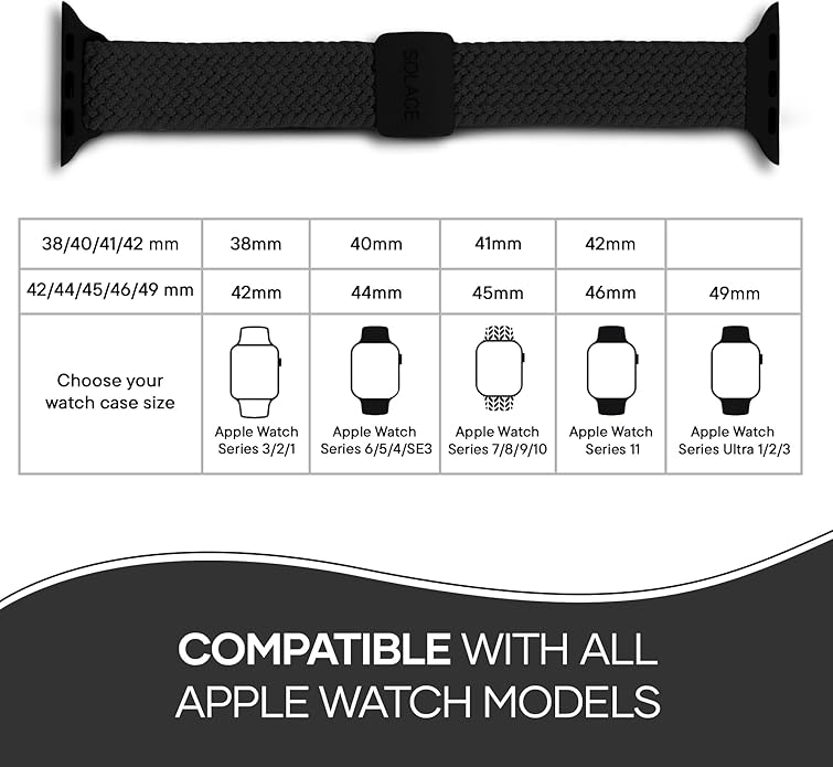 Solace Bands Imperium Adapt Wide Adjustable Nylon Braided Watch Band - Compatible with All Apple Watches - Solace Apple Watch Bands for Women & Men - Smart Watches Band Series 11-1, Ultra, SE - Image 3