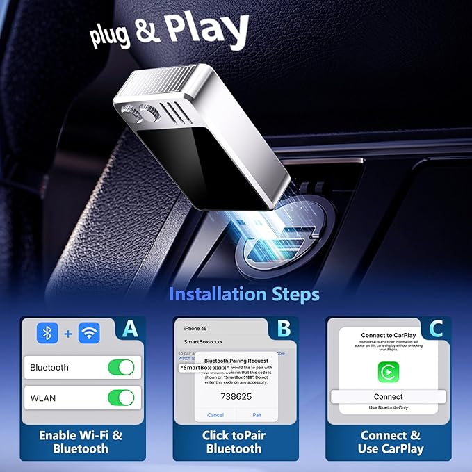 gozahad Wireless CarPlay Adapter for iPhone (iOS 10+) - 2026 Upgraded 5.8GHz Dongle for Factory Wired CarPlay Cars | Converts Wired to Wireless Instantly | Plug & Play, Low Latency, Auto-Connect - Image 6