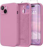 Magnetic for iPhone 15 Case, Compatible with MagSafe, [Screen Protector + Full Camera Protection], Silicone Shockproof Anti-Scratch Protective Phone Case for iPhone 15 6.1", Blackcurrant by SUYDANBOX