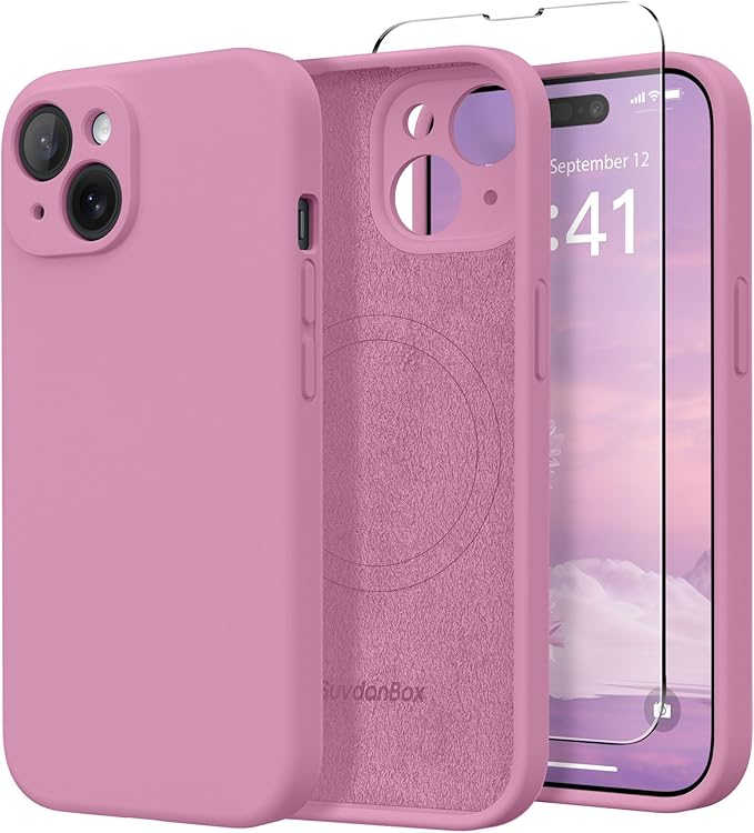 Magnetic for iPhone 15 Plus Case, Compatible with MagSafe, [Full Camera Protection][Screen Protector] Silicone Shockproof Protective Phone Case for iPhone 15 Plus 6.7", Blackcurrant by SUYDANBOX