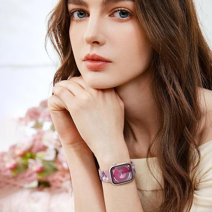 Witzon Floral Band Compatible with Apple Watch Bands For Women 40mm 41mm 38mm 42mm 44mm 45mm 46mm 49mm, Engraved Cute Flower Silicone Dressy Strap for iWatch Series 11 10 9 8 7 6 5 4 3 2 SE Ultra - Image 7