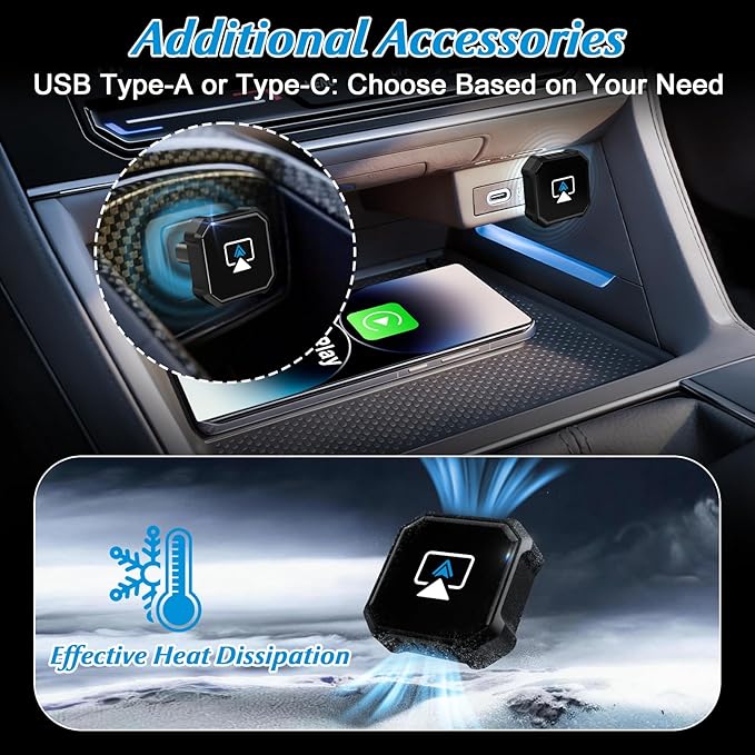 4 in 1 Wireless CarPlay Adapter - 2026 Upgraded Screen Mirroring Adapter for Apple CarPlay & Android Auto & AirPlay & MirrorLink, Screen Mirror Dongle for Car, Plug & Play, Come with Type-C Extension - Image 9