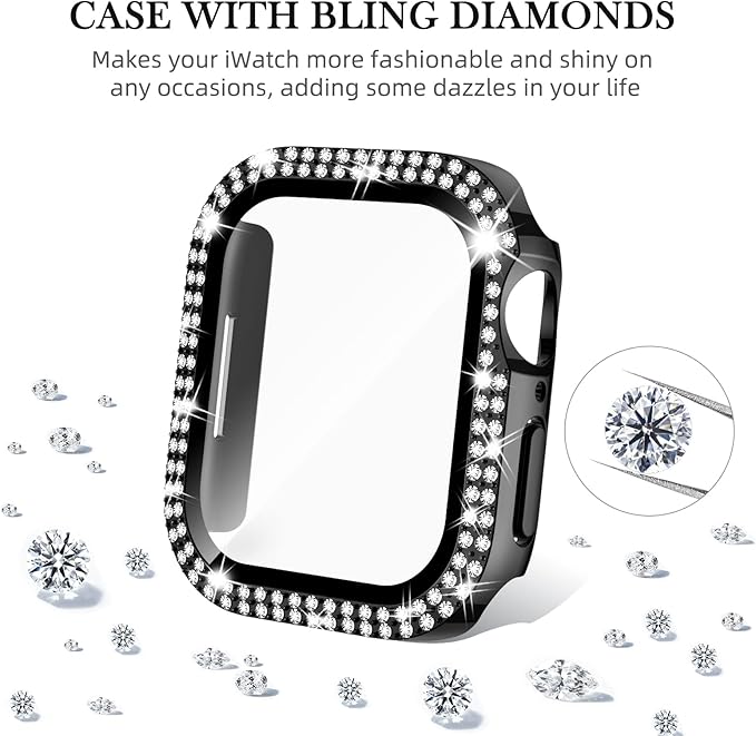 Adepoy Compatible for Apple Watch Case Series 11/10 42mm with Tempered Glass Screen Protector, Double Bling Case Crystal Diamonds Rhinestone Bumper Overall Hard PC Ultra Protective Cover For iWatch 42 - Image 5