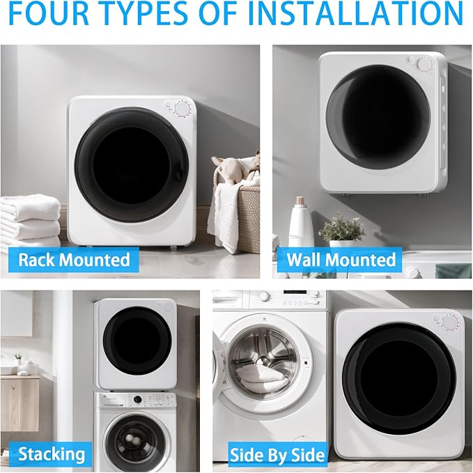 1.6 Cu.Ft Portable Clothes Dryer, 800W Fast Drying Front Load Laundry Dryer with 5 Mode, Mini Electric Clothing Dryer with Stainless Steel Tub, Compact Machine for Apartment, Home, Dorm - Image 7