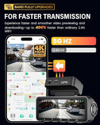 FOCUWAY Dash Cam Front and Rear, Real 4K@30fps/2K@60fps+1080P@30fps Dash Camera for Car, Touchscreen, Voice Control, with GPS WiFi, HDR Night Vision, 64GB Card, 160 Wide Angle, 24H Parking Mode - Image 5