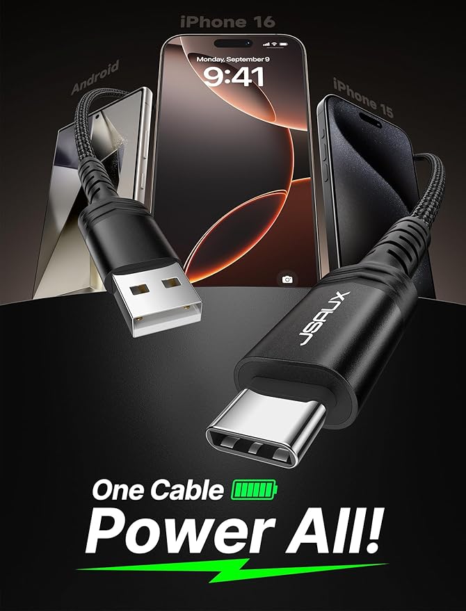 JSAUX USB C Cable [2-Pack 6.6ft], USB A to USB Cord Fast Charging for iPhone Air, iPhone 17, iPhone 17 Pro, iPhone 17 Pro Max, iPhone 16/iPhone 15 Series, Samsung S20 S10, Note 20 10,Car Play - Black - Image 2