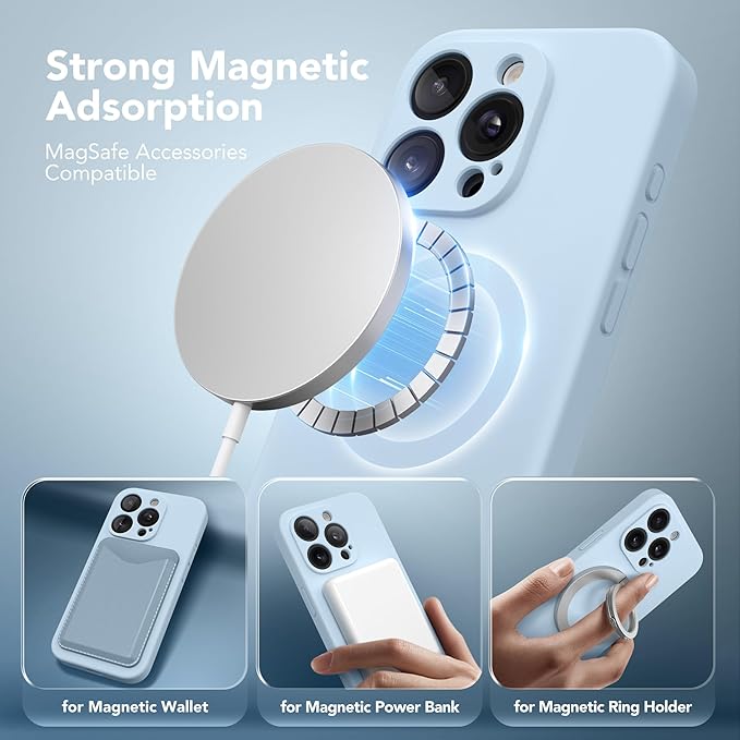 Magnetic for iPhone 14 Pro Max Case, Compatible with MagSafe, [Full Camera Protection][Screen Protector] Silicone Shockproof Protective Phone Case for iPhone 14 Pro Max 6.7", Light Blue - Image 2