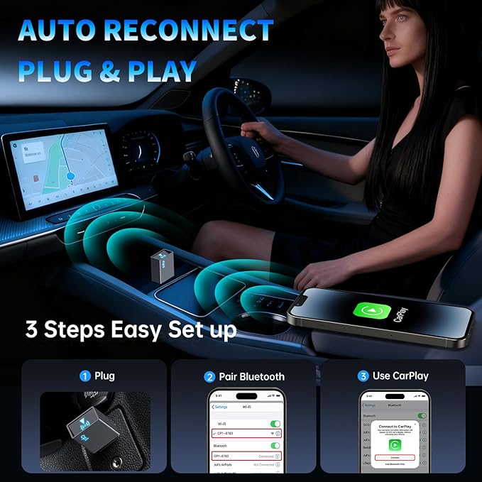 Wireless CarPlay Adapter for iPhone 2026 Upgrade - Plug & Play Convert Wired to Wireless Compatible with Cars 2016+, iOS 10+ (USB A/USB-C) - Image 5
