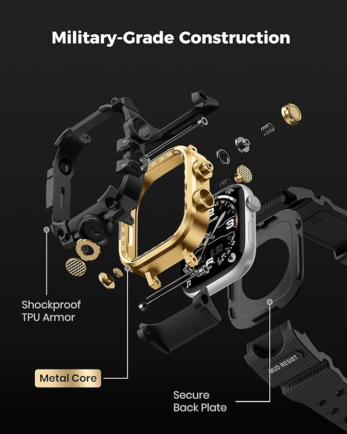 amBand Rugged Case with Band for Apple Watch 46mm, Compatible with Apple Watch (iWatch) Series 10 11, Military Grade Shockproof Bumper Cover, Tactical Band for Men, Black Gold - Image 5