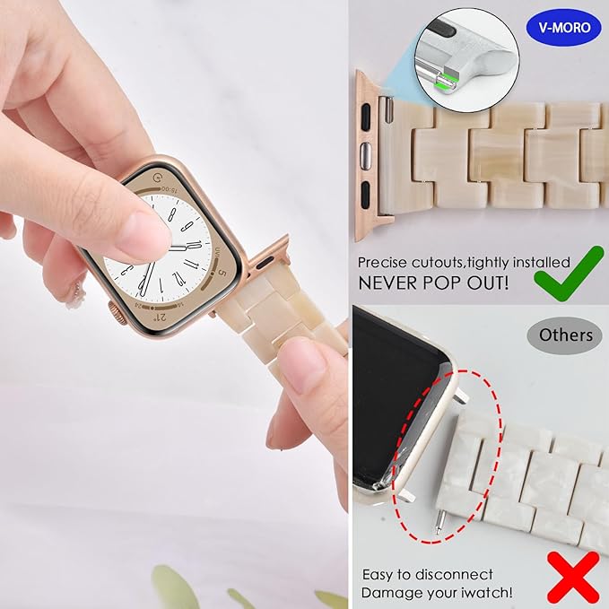 V-MORO Lightweight Bands Compatible with Apple Watch Series 11/10/9/8/7 38/40/41/42mm Women Fashion Cute Bracelet Band Rose Gold Stainless Steel Buckle Watch Strap for iwatch Series SE/6/5/4/3/2/1 - Image 4