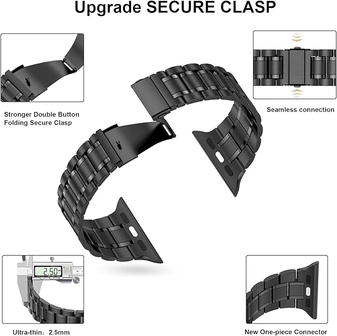 MioHHR Solid Stainless Steel Band Compatible with Apple Watch 41mm, Metal Strap with Soft TPU Case for iWatch Series 9 8 7 Women and Men, Black - Image 3