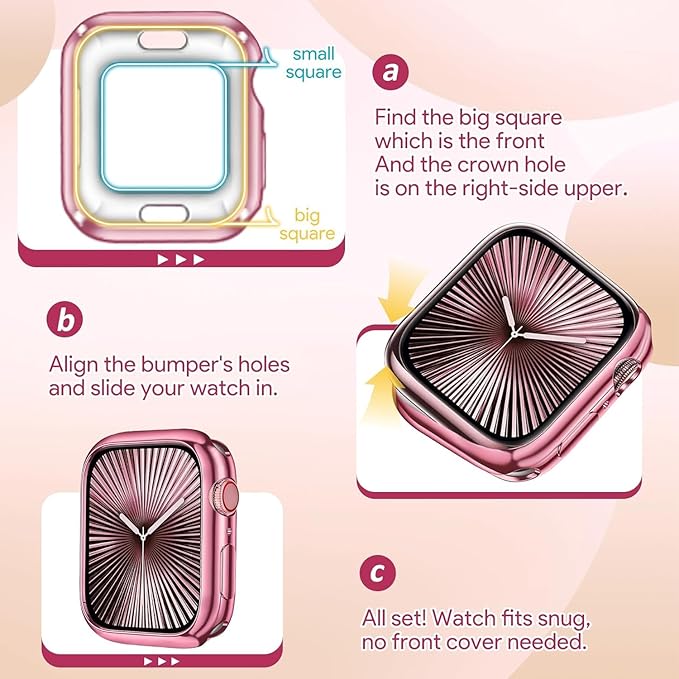 JR.DM 38mm Soft Flexible TPU Case Compatible for Apple Watch Series 3/2/1 Touchable Screen Lightweight Anti-Scratch All-Around Protector Thin Guard Shockproof Cover Shiny Bumper for iWatch, Pink - Image 2