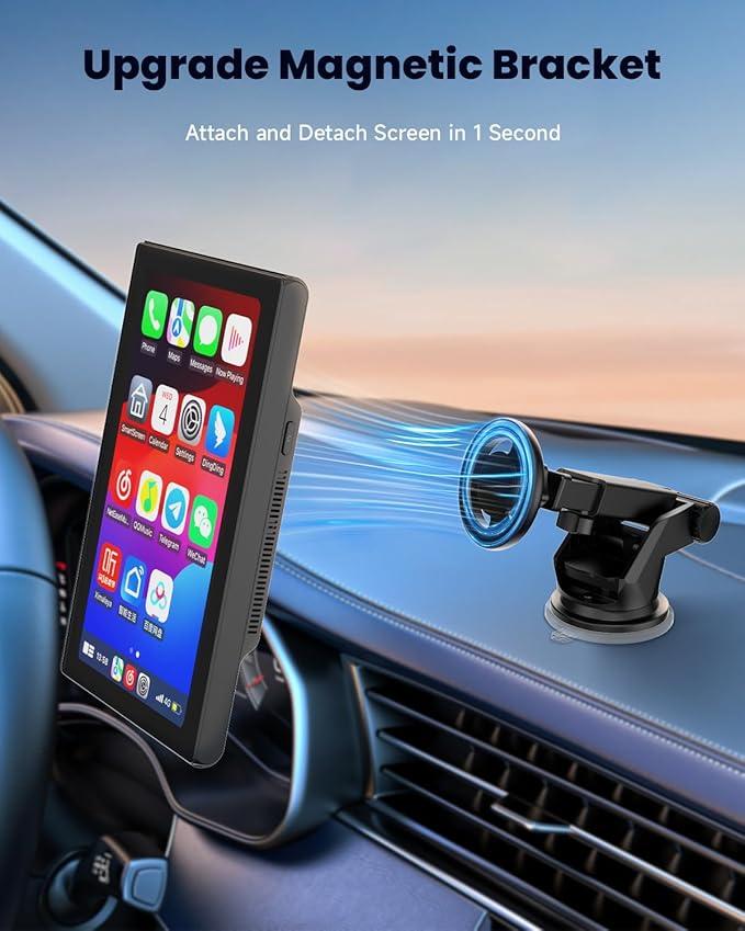 CarPlay Screen with Android Auto, CL798 7'' Portable Touchscreen with Portrait & Landscape Modes, Magnetic Bracket, GPS Navigation, Mirror Link, Bluetooth, Voice Control, OTA Update - Image 3