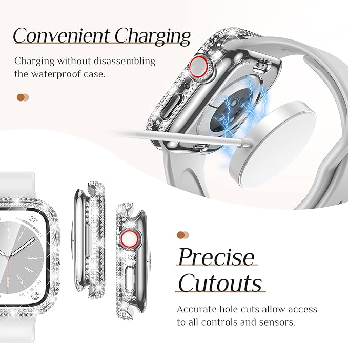Goton 40mm Waterproof Bling Case for Apple Watch Screen Protector SE 3/2/1,Series 6/5/4 40 mm, Sparkling PC Front Bumper & Hollow Back for iWatch Cover, Splash-Resistant, Easy Install - Image 6