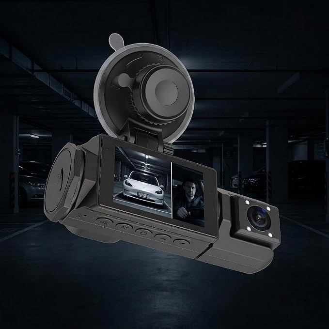 Three-Lens Driving Recorder, 3 Channel Dash Cam Front Inside Rear, 1080P Car Camera with App (Record+32G) - Image 2