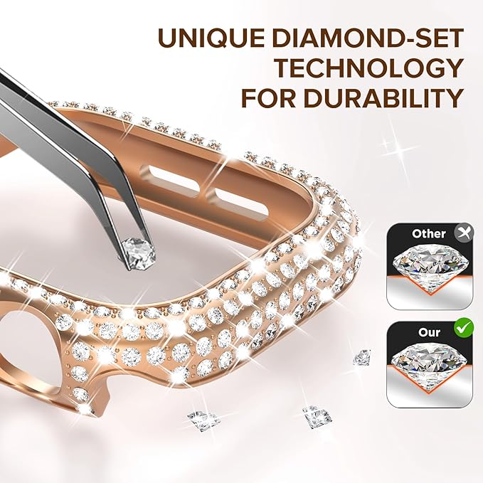 KADES Bling Case Compatible for Apple Watch Series 3/2/1 38mm, Sparkly Full Diamond Protective PC Bumper Cover, Rhinestone Frame for Women, 38mm-Rose Gold - Image 4