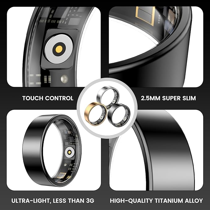 Smart Health Rings for Women Men, Fitness Tracker with Heart Rate, Blood Oxygen, HRV, Sleep Tracker, Step Tracker, No Subscription Fee, IP68 Waterproof Smart Ring for iphone & Android(Black7) - Image 4