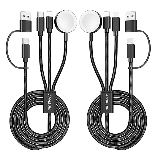 2Pack Travel Essentials,3 in 2 USB C Cable for Apple Watch Charger,iPhone Charger,Multi Charging Cable,Cruise Vacation Camping,Portable for iWatch Series 11-2/Ultra/SE & iPhone 17-12,Car,Black by ChargeBeyondPowerWithin