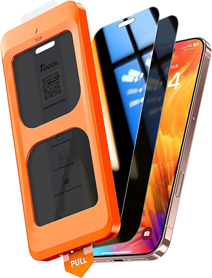 TOCOL for iPhone 16 Pro Privacy Screen Protector 6.3-Inch True 25°Anti Spy 9H+ Hardness Tempered Glass for Full Coverage Easy Installation 2 Pack by TOCOL
