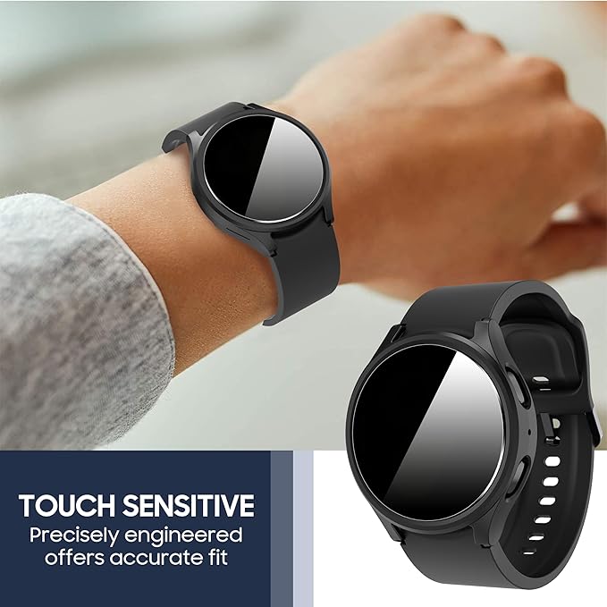 Suoman 5+5 Pack for Samsung Galaxy Watch 7 44mm Case, [Anti-Peeping] 9H Tempered Glass Privacy Screen Protector+ All-Round PC Matte Protective Cover Bumper - Image 7