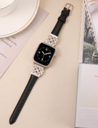 TOYOUTHS Compatible with Apple Watch Bands Women 42/44/45/46/49mm Dressy Slim Leather Strap with Celtic Knot Interlock Buckle for iWatch Band Series 11 10 9 8 7 6 5 4 SE/Ultra 3 2 1, Black/Starlight - Image 4