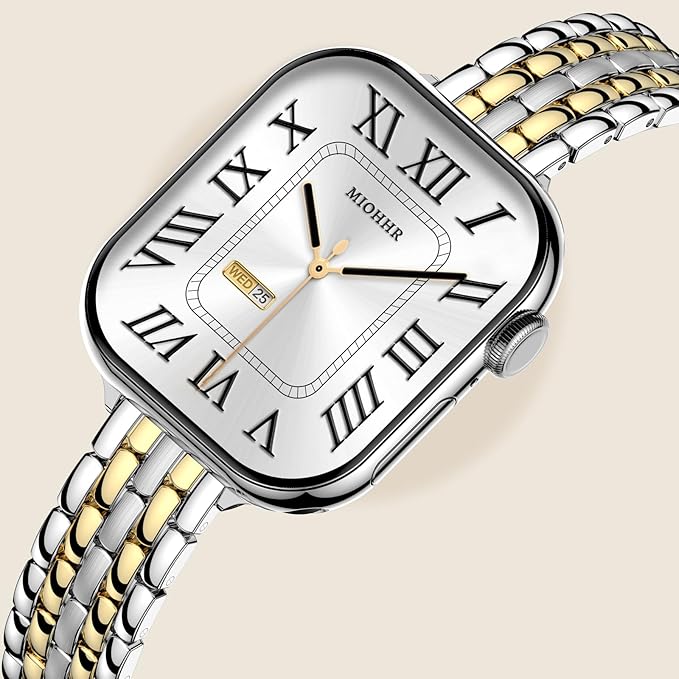 MioHHR Slim Metal Bands Compatible with Apple Watch Bands for Women 49mm 46mm 45mm 44mm 42mm (Series 3/2/1), Stainless Steel Strap Bands for iWatch Series 11 10 9 8 7 6 5 4 3 2 1 SE3/2/1 Ultra 3/2/1, Silver/Gold - Image 2