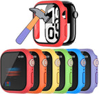 HANKN 6 Pack Hard Case for Apple Watch Series 11 10 46mm Tempered Glass Screen Protector Case, Full Protective Cover Ultra-thin Shockproof Iwatch Bumper (Red+Orange+Yellow+Green+Blue+Purple, 46mm) by HANKN