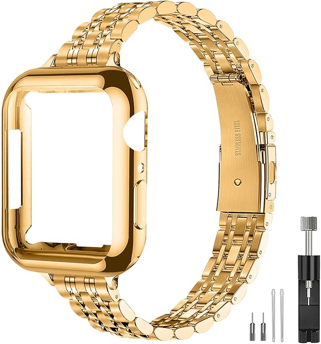 QUNDAXI Slim Watch Band Compatible with Apple Watch 41mm 45mm 42mm 44mm 40mm 38mm Metal Stainless Steel Watchband Suitable for iWatch 11/10/9/8/7/6/5/4/3/2/1/SE Series Women Luxury Strap by QUNDAXI