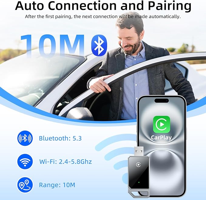 for Apple Wireless Carplay Adapter, Converts Wired to Wireless, Plug & Play, No Delay, Mini Carplay with USB & USB C, Compatible with iPhone 6 or above/iOS10+ & Cars from 2016 (Gray) (Carplay A) - Image 5
