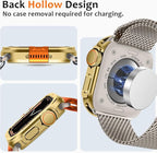 Amizee Metal Case Compatible with Apple Watch Series 9/8/7 45mm with Back Cover, Rugged Protective Bumper Cover for iWatch 45mm, Gold - Image 4
