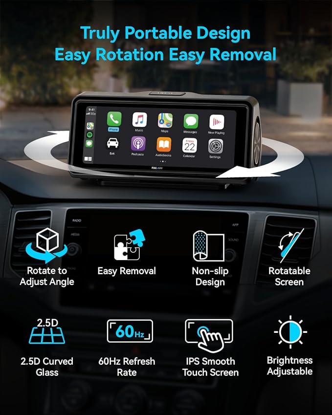 Portable Apple Carplay Screen for Car, Touch Screen with Wireless Android Auto, Car Audio Receivers with Voice Control, Mirror Link, Music Play, GPS Navigation, Built-in Customized Speakers (Black) - Image 6
