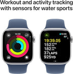 Apple Watch Series 10 [GPS + Cellular, 46mm] - Silver Aluminum Case with Denim Sport Band, M/L (Renewed) - Image 3