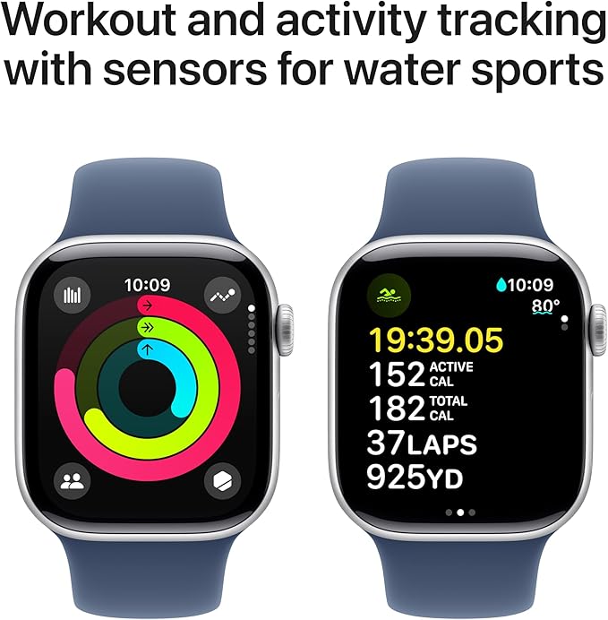 Apple Watch Series 10 [GPS + Cellular, 46mm] - Silver Aluminum Case with Denim Sport Band, M/L (Renewed) - Image 3