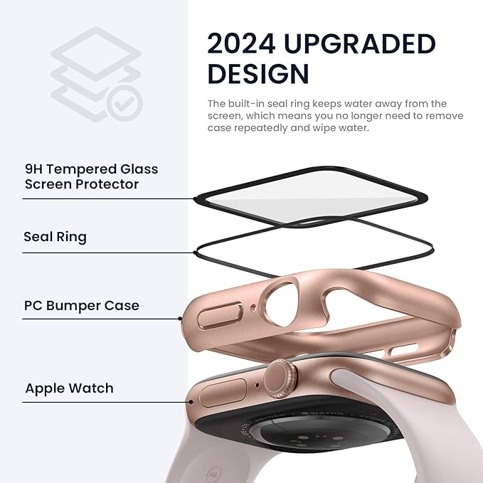 Tensea for Waterproof Apple Watch Screen Protector Case 40mm SE 3/SE 2nd Generation/SE/Series 6/5/4 Accessories, iWatch Protective PC Face Cover with Tempered Glass Film for Women Men, 40 mm - Image 3