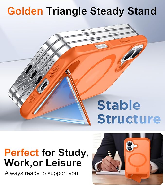 Temdan Designed for iPhone 17 Case, [Built-in Invisible Kickstand][Compatible with MagSafe][Military Grade Shockproof] Slim Translucent Matte Phone Case 6.3 inch (Orange) - Image 5